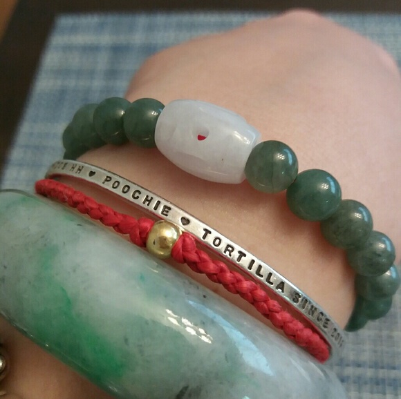 Barrel Jadeite Jade Chinese Red String Bracelet - Picture 2 of 8